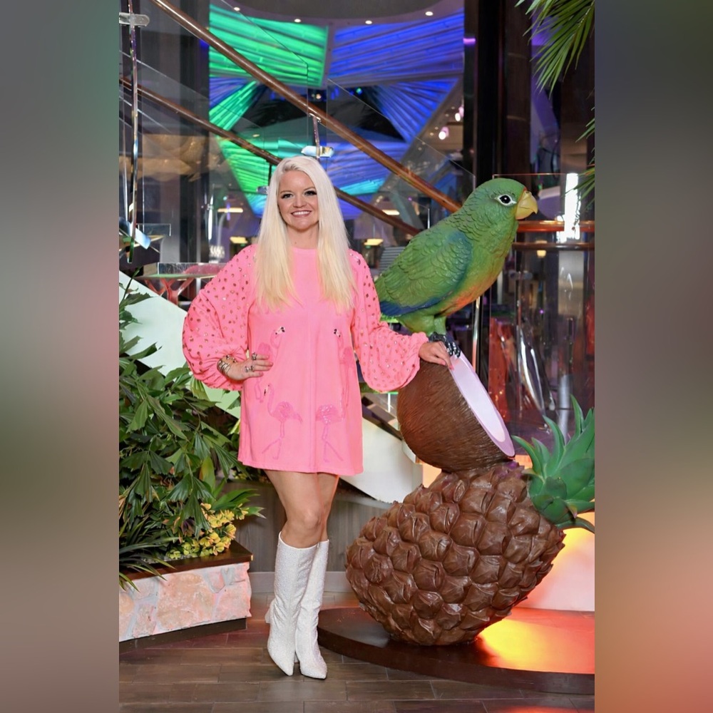 QUEEN OF SPARKLES Neon Pink Embellished Flamingo Dress - Picture 7 of 7